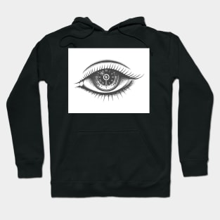 Hand Drawn Human Eye with Clock face Hoodie